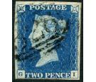 1840. 2d Deep blue. Plate 2. Lettered G-I. '1844-type' postmark.