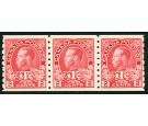 SG234. 1916 2c + 1c Rose-red. Coil strip of 3...