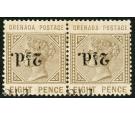 SG47d. 1891 2 1/2d on 8d Grey-brown. 'Surcharge Double, One Inve