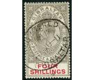 SG73. 1910 4/- Black and carmine. Superb fine used...