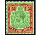 SG92e. 1924 10/- Green and red/pale emerald 'Break in lines belo