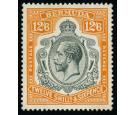 SG93f. 1932 12/6 Grey and orange 'Damaged leaf at bottom right'.