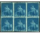 SG4. 1852 (1d) Deep blue. Superb fresh mint block of 6...