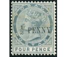 SG30b. 1892 1/2d on 4d Grey. Malformed 'CE' in 'PENCE'. Very fin