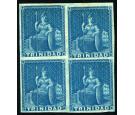 SG3. 1851 (1d) Blue. Superb fresh mint block of 4...