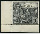 SG438 1929 £1 Black. Choice frest U/M corner sheet marginal...