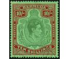 SG119. 1938 10/- Green and deep lake/pale emerald. Superb used..