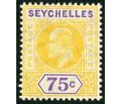 SG68a. 1906 75c Yellow and violet. 'Dented Frame'. Superb fresh 