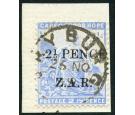 SG4. 1899 '2 1/2 PENCE' on 2 1/2d Blue. Superb fine used on piec