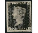 1840. 1d Intense black. Plate 5. Lettered F-F. Superb with Pinki