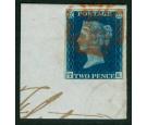 1840. 2d Blue. Plate 2. Lettered T-K. Superb RED M.X. on piece..