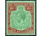 SG92g. 1930 10/- Green and red/deep emerald. Brilliant fresh U/M