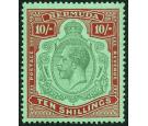 SG92g. 1930 10/- Green and red/deep emerald. Brilliant fresh U/M