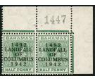 SG162c. 1942 1/2d Bluish green. 'Accent Flaw'. Brilliant fresh U