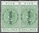 SG O86a. 1915 5/- Yellow-green. No Stop After 'OFFICIAL'. Superb