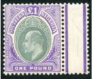 SG32ab. 1907 Â£1 Green and violet. Superb sheet marginal mint...
