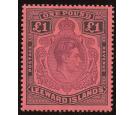 SG114af. 1942 £1 Purple and black/carmine. 'Gash in chin'. Bril