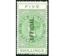 SG O86. 1915 5/- Yellow-green. 'OFFICIAL'. Brilliant fresh mint.