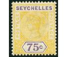 SG33a. 1900 75c Yellow and violet. Repaired 'S'. Superb fresh mi