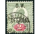 SG O38. 1902 2d Yellowish green and carmine-red. Brilliant fine