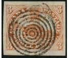 SG1a. 1851 3d Orange-vermilion. 'Laid Paper'. Superb fine used..