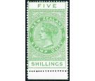 SG F115. 1913 5/- Yellow-green. Superb fresh mint marginal...