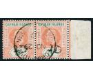 SG19. 1907 1d on 5/- Salmon and gree. Exceptional used pair...
