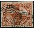 SG8b. 1852 3d Brown-red. 'Major re-entry'  Very fine used with b