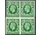 SG439b. 1934 1/2d Green. 'Imperf. three sides'. U/M mint block..