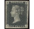 1840. 1d Black. Plate 6. Lettered P-J. 'BLEUTE PAPER'. Superb m