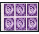 SG575b,Wi. 1958 3d Deep lilac. 'Imperforate booklet pane'. Water