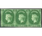 SG3. 1857 2d Green. Superb fresh mint strip of 3...