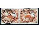 SG1. 1851 3d Red 'Laid Paper'. Superb used horizontal pair...