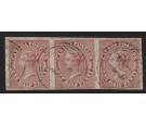 SG17. 1857 1/2d Deep rose. A remarkable used horizontal strip...