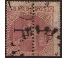 SG86b. 1878 1d on half 5/- Dull rose 'Unsevered Pair'...