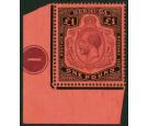 SG55. 1918 £1 Purple and black/red. Brilliant U/M corner...