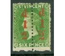 SG33b. 1881 1/2d on half of 6d Bright green. 'Fraction Bar Omitt