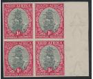 SG56a. 1934 1d Grey & Carmine 'Imperforate Block'. U/M Marginal.