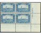 SG302. 1930 50c Blue. Superb U/M corner Plate block of 4...