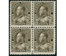 SG215. 1911 50c Sepia. Brilliant fresh U/M mint block of 4...