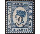 SG37. 1892 6c on 16c Blue. Exceptional fresh mint...