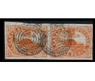 SG7. 1852 3d Scarlet-vermilion. Lovely used horizontal pair...