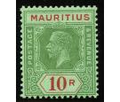 SG241. 1924 10r Green and red/emerald. Brilliant fresh well cent