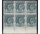 SG49. 1904 3/- Grren. Brilliant fresh U/M mint block of 6...