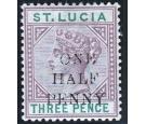 SG53a. 1891 1/2d on 3d Dull mauve and green. Small 'A' in 'HALF'