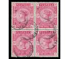 SG180. 1884 5/- Rose. Superb well centred used block of four...