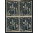 SG12a. 1858 1/- Black. Superb fresh unused block...