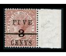 SG49a. 1891 5c on 3c on 3d Red-brown. Wide space between "I" and