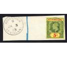 SG92. 1909 5/- Green and red/yellow. Gorgeous used on piece...