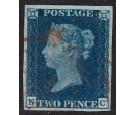 1840. 2d Deep blue. Plate 2. Lettered N-C. Beautiful RED M.X....